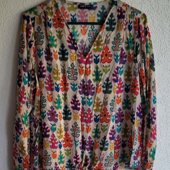 APNEY Long-sleeved Blouse Top Shirt Tie Waist Size Medium - Picture 1 of 6